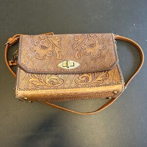 Vintage 1960's-70's Leather Tooled Purse - Western Cowgirl Purse Vintage VTG
